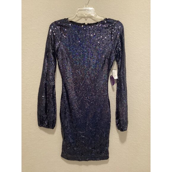 Windsor Navy Blue Sequin Long Sleeve Mini Dress W/Back Zipper Closure - Size XS - Picture 2 of 4